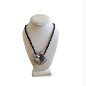 Rare Fine Silver Toned & Crystal Imitation Medallion.